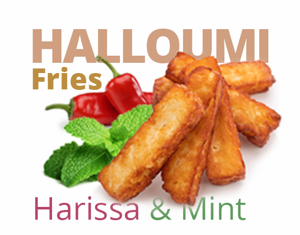 halloumi fries, harissa and mint